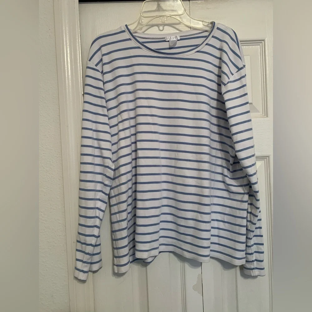 LAKE Pima Cotton Baltic Blue Striped Long Sleeve Pajama Shirt Top Size Large - Picture 1 of 4